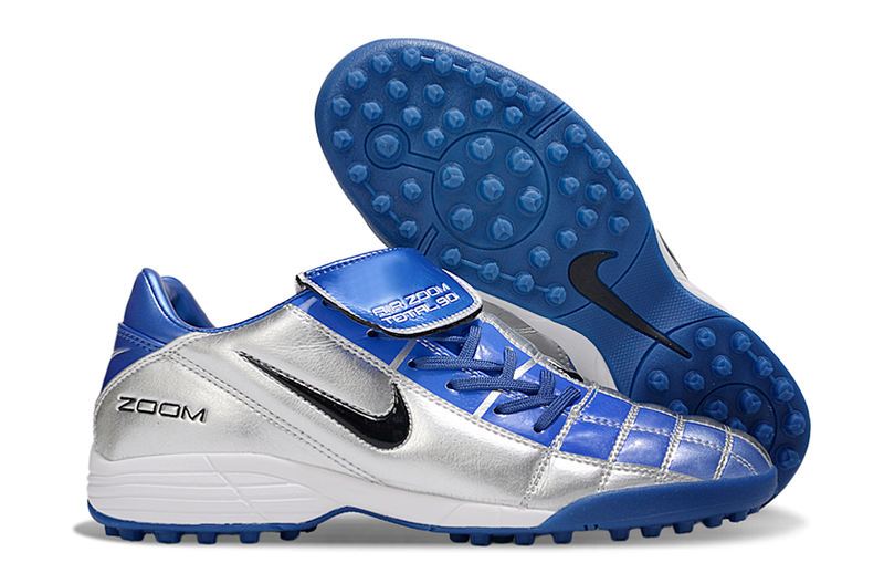 Chuteira Society Nike Air Zoom Total 90 II - Prata e Azul