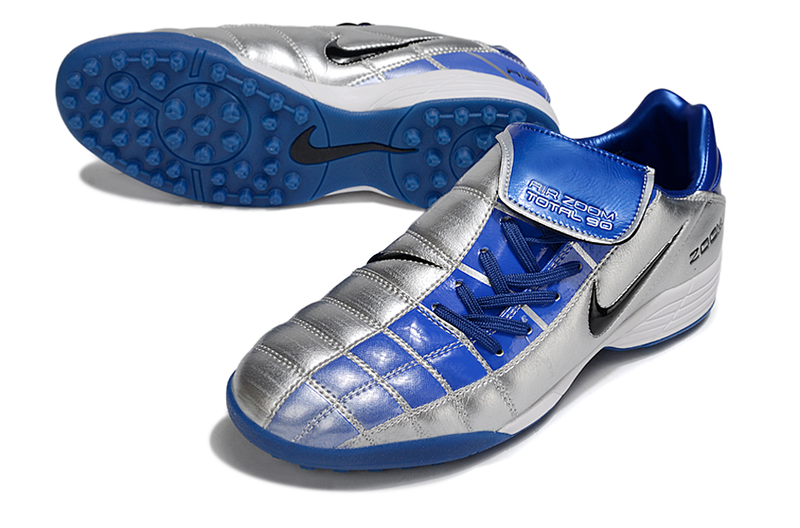 Chuteira Society Nike Air Zoom Total 90 II - Prata e Azul