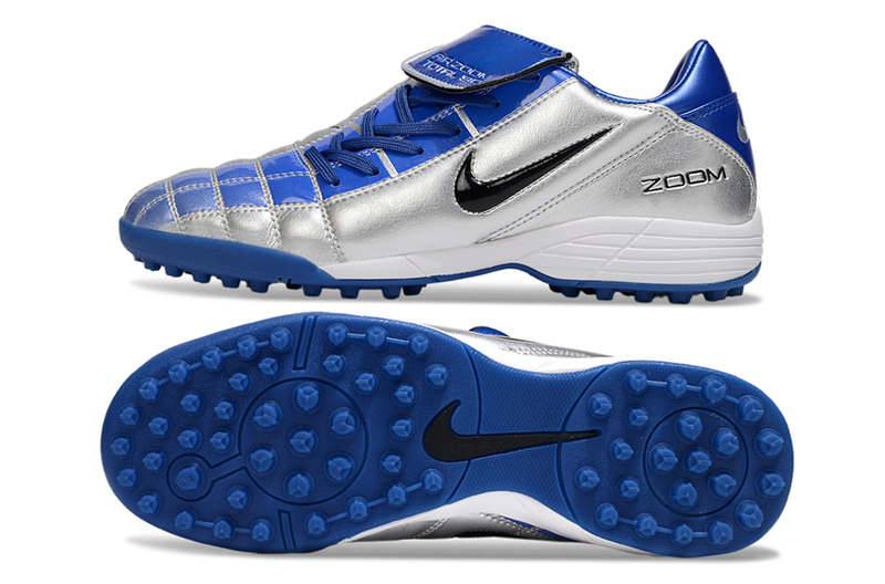 Chuteira Society Nike Air Zoom Total 90 II - Prata e Azul