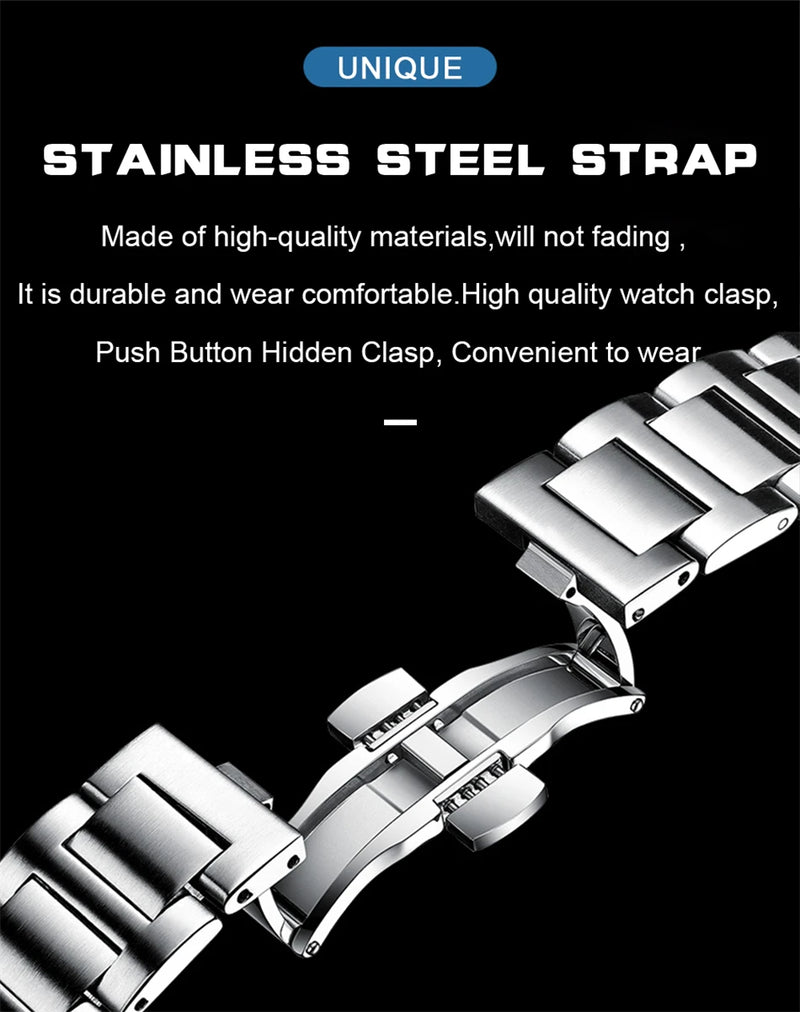 Relógio masculino de luxo POEDAGAR, resistente à água até 50 ATM, com data luminosa, em aço inoxidável, formato quadrado e mecanismo de quartzo.