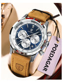 Relógio masculino POEDAGAR Fashion, à prova d'água, com pulseira de couro luminosa, estilo militar, cronógrafo, quartzo, relógio de luxo para homens.