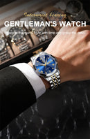 Relógio masculino de luxo POEDAGAR, à prova d'água, em aço inoxidável, com indicador de data e dia da semana, design moderno e elegante para negócios, com mecanismo de quartzo.