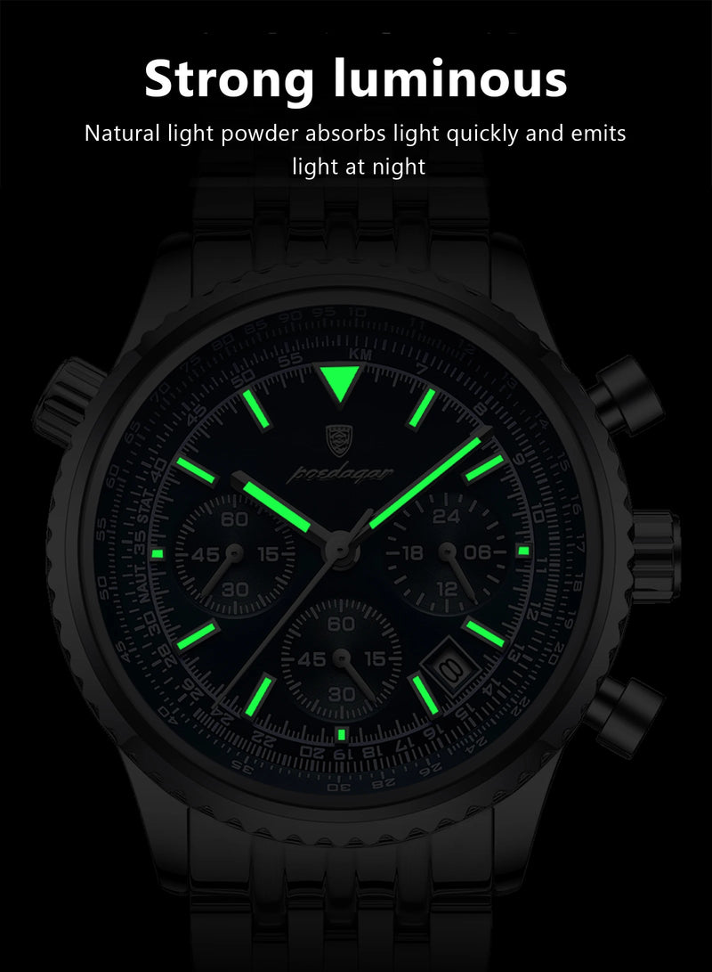 Relógio masculino esportivo de luxo POEDAGAR, cronógrafo, data, à prova d'água, luminoso, quartzo, aço inoxidável, relógio de pulso masculino moderno