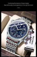 Relógio masculino esportivo de luxo POEDAGAR, cronógrafo, data, à prova d'água, luminoso, quartzo, aço inoxidável, relógio de pulso masculino moderno