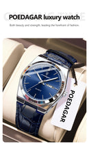 Relógio de pulso masculino de luxo POEDAGAR, moderno e elegante, à prova d'água, com data e dia da semana luminosos. Relógio masculino simples para negócios, de quartzo, com pulseira de couro.