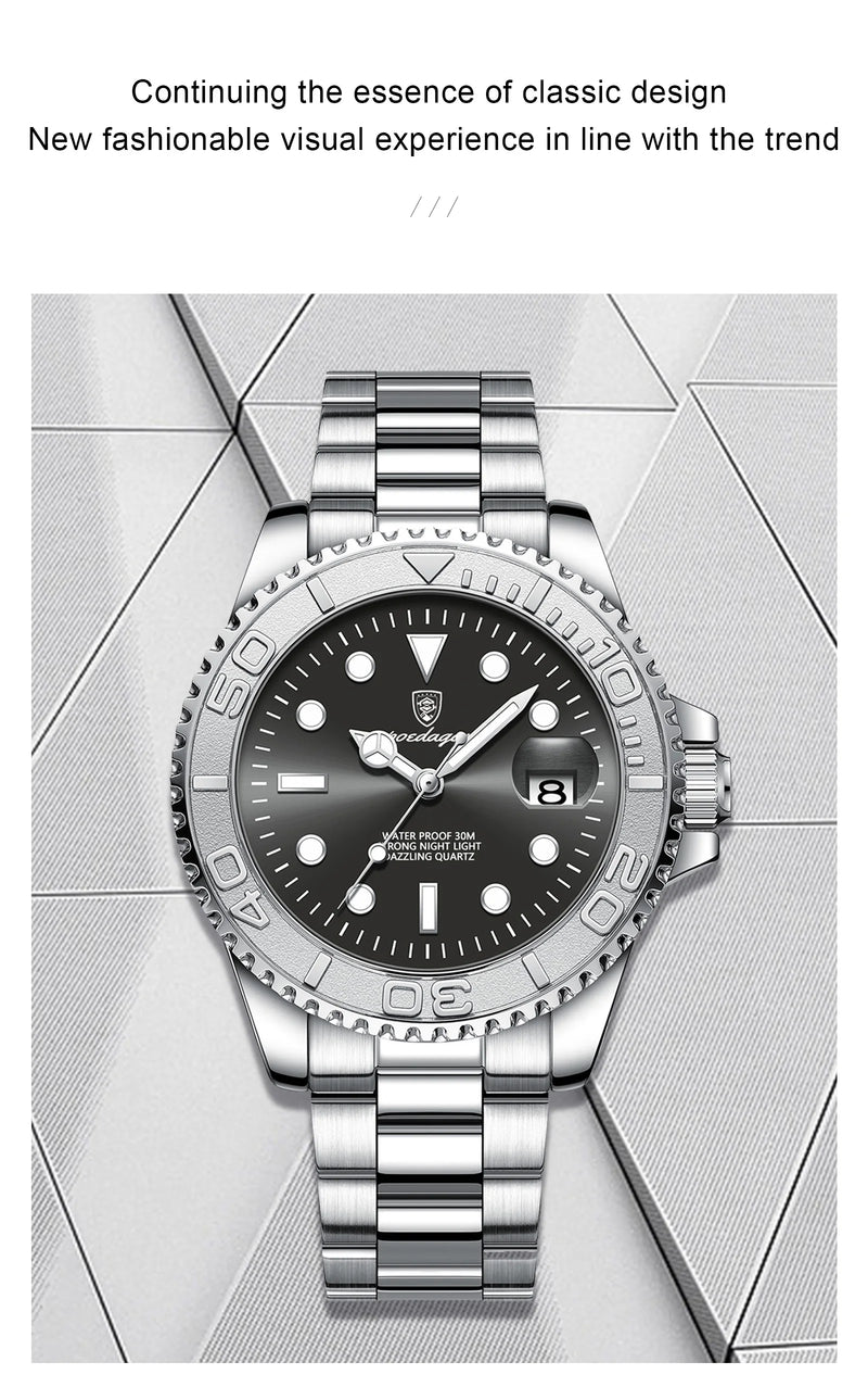 Relógio masculino de luxo POEDAGAR, à prova d'água, com data luminosa, em aço inoxidável, estilo esportivo e moderno, com mecanismo de quartzo.