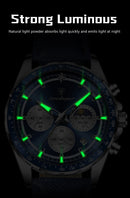 Relógio masculino POEDAGAR Original Fashion, luminoso, à prova d'água, cronógrafo, data, pulseira de couro, quartzo, esportivo.