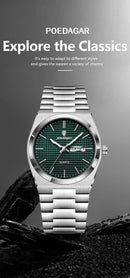 Relógio masculino de luxo POEDAGAR, original, à prova d'água, em aço inoxidável, com luminescência, data, dia da semana, movimento de quartzo, estilo fashion.