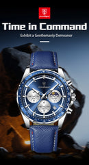 Relógio masculino POEDAGAR Original Fashion, luminoso, à prova d'água, cronógrafo, data, pulseira de couro, quartzo, esportivo.