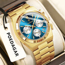 Relógio de pulso masculino POEDAGAR Fashion, cronógrafo, data, aço inoxidável, quartzo, à prova d'água, luminoso, para negócios.