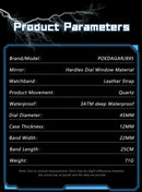 Relógio de pulso masculino POEDAGAR Original, de luxo, à prova d'água, com luz, data e dia da semana, para homens, quartzo, esportivo, com pulseira de couro.