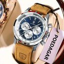 Relógio masculino POEDAGAR Fashion, à prova d'água, com pulseira de couro luminosa, estilo militar, cronógrafo, quartzo, relógio de luxo para homens.