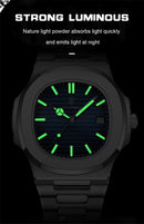 Relógio masculino de luxo POEDAGAR, resistente à água até 50 ATM, com data luminosa, em aço inoxidável, formato quadrado e mecanismo de quartzo.