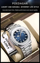 Relógio masculino de luxo POEDAGAR, resistente à água até 50 ATM, com data luminosa, em aço inoxidável, formato quadrado e mecanismo de quartzo.