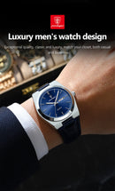 Relógio de pulso masculino de luxo POEDAGAR, moderno e elegante, à prova d'água, com data e dia da semana luminosos. Relógio masculino simples para negócios, de quartzo, com pulseira de couro.