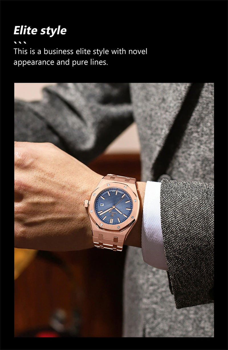 Relógio masculino de luxo original POEDAGAR, cronógrafo com data, aço inoxidável, quartzo, à prova d'água, luminoso, relógio de pulso masculino moderno