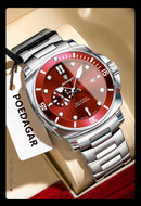 Relógio de pulso masculino POEDAGAR Fashion, cronógrafo, data, aço inoxidável, quartzo, à prova d'água, luminoso, para negócios.