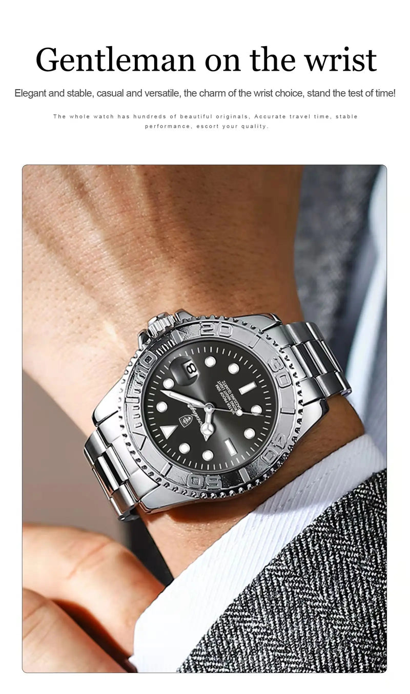 Relógio masculino de luxo POEDAGAR, à prova d'água, com data luminosa, em aço inoxidável, estilo esportivo e moderno, com mecanismo de quartzo.