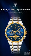 Relógio de pulso masculino de luxo POEDAGAR, cronógrafo, à prova d'água, luminoso, em aço inoxidável, de alta qualidade, para esportes, com mecanismo de quartzo.