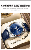 Relógio de pulso masculino de luxo POEDAGAR, moderno e elegante, à prova d'água, com data e dia da semana luminosos. Relógio masculino simples para negócios, de quartzo, com pulseira de couro.