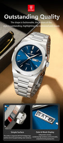 Relógio de pulso masculino POEDAGAR Fashion, luminoso, à prova d'água, em aço inoxidável, com data, dia da semana e movimento de quartzo, ideal para negócios.