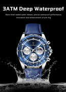 Relógio masculino POEDAGAR Original Fashion, luminoso, à prova d'água, cronógrafo, data, pulseira de couro, quartzo, esportivo.