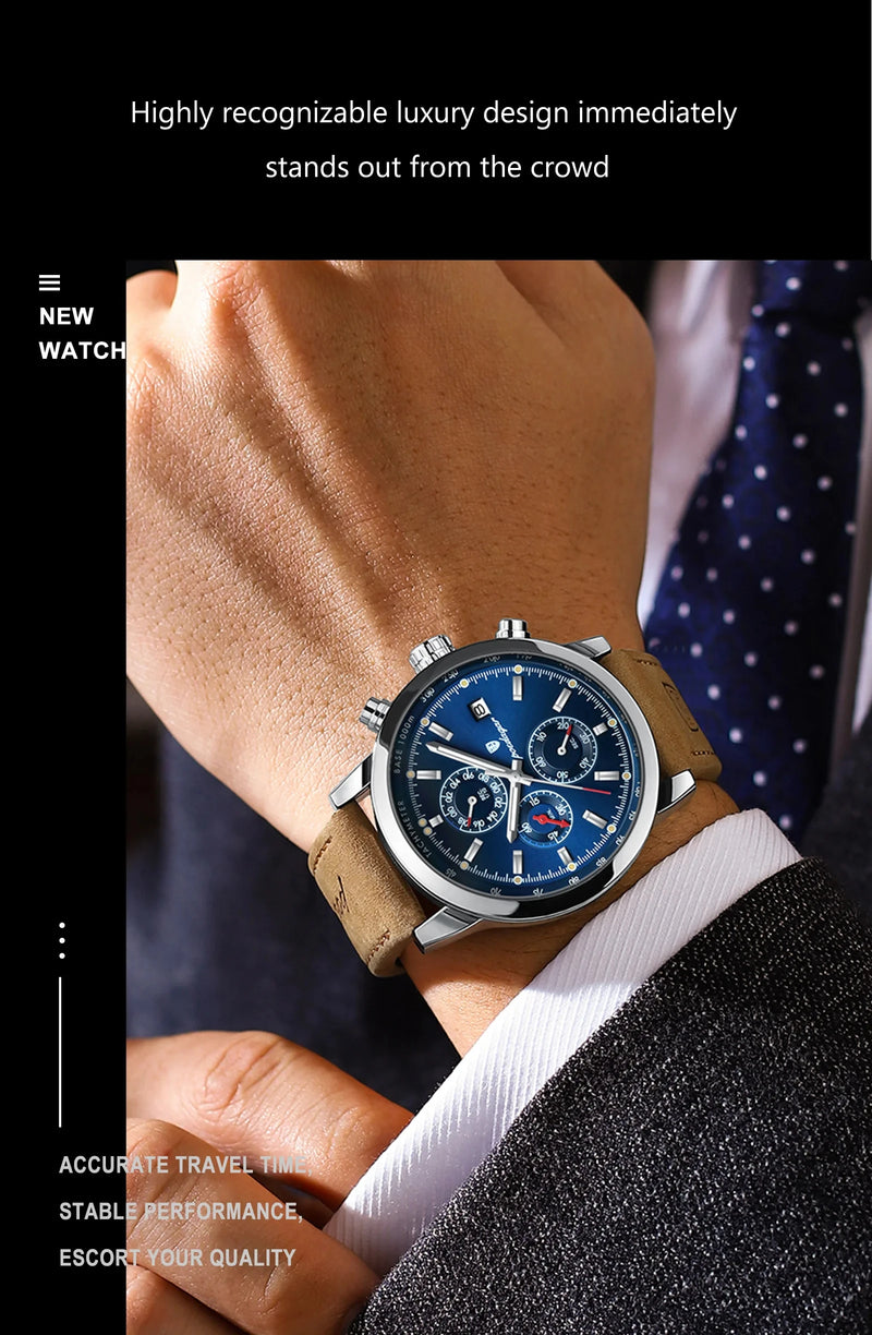 Relógio de pulso masculino POEDAGAR, de luxo, esportivo, à prova d'água, cronógrafo, luminoso, com data, em couro, para negócios.