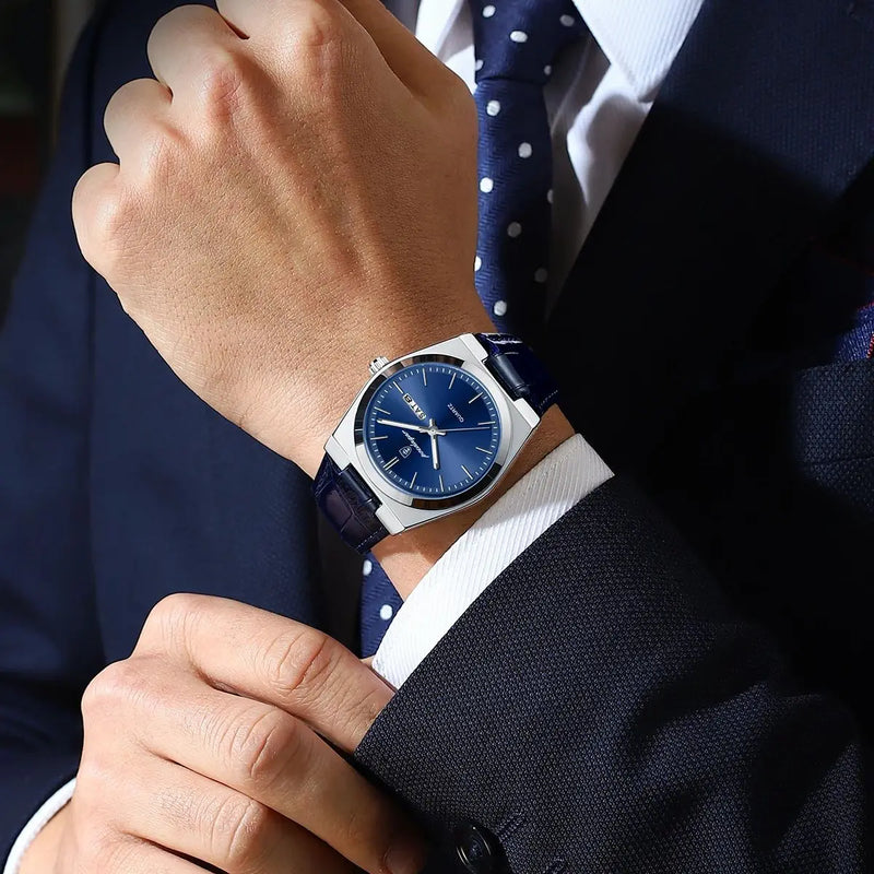 Relógio de pulso masculino de luxo POEDAGAR, moderno e elegante, à prova d'água, com data e dia da semana luminosos. Relógio masculino simples para negócios, de quartzo, com pulseira de couro.
