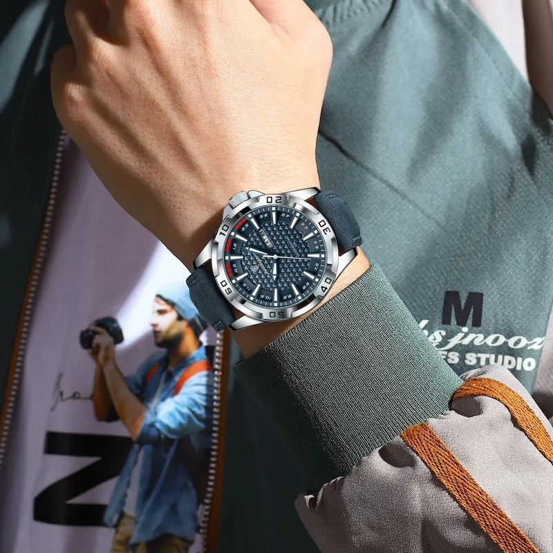 Relógio de pulso masculino POEDAGAR Original, de luxo, à prova d'água, com luz, data e dia da semana, para homens, quartzo, esportivo, com pulseira de couro.