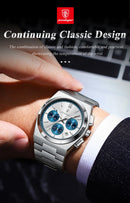 Relógio de pulso masculino POEDAGAR Fashion, cronógrafo, data, aço inoxidável, quartzo, à prova d'água, luminoso, para negócios.