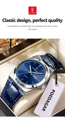 Relógio de pulso masculino de luxo POEDAGAR, moderno e elegante, à prova d'água, com data e dia da semana luminosos. Relógio masculino simples para negócios, de quartzo, com pulseira de couro.