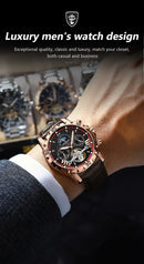 Relógio de pulso automático de luxo POEDAGAR, à prova d'água, luminoso, com data e dia da semana, em couro, para homens, com turbilhão e mecanismo mecânico.