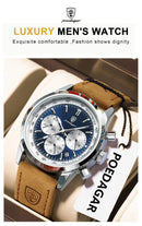 Relógio masculino POEDAGAR Fashion, à prova d'água, com pulseira de couro luminosa, estilo militar, cronógrafo, quartzo, relógio de luxo para homens.