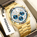 Relógio de pulso masculino POEDAGAR Fashion, cronógrafo, data, aço inoxidável, quartzo, à prova d'água, luminoso, para negócios.