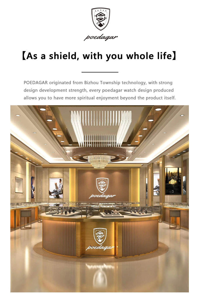 Relógio masculino POEDAGAR Original Fashion, luminoso, à prova d'água, cronógrafo, data, pulseira de couro, quartzo, esportivo.