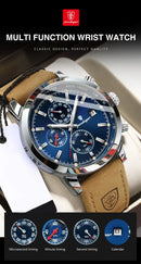 Relógio de pulso masculino POEDAGAR, de luxo, esportivo, à prova d'água, cronógrafo, luminoso, com data, em couro, para negócios.