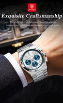 Relógio de pulso masculino POEDAGAR Fashion, cronógrafo, data, aço inoxidável, quartzo, à prova d'água, luminoso, para negócios.