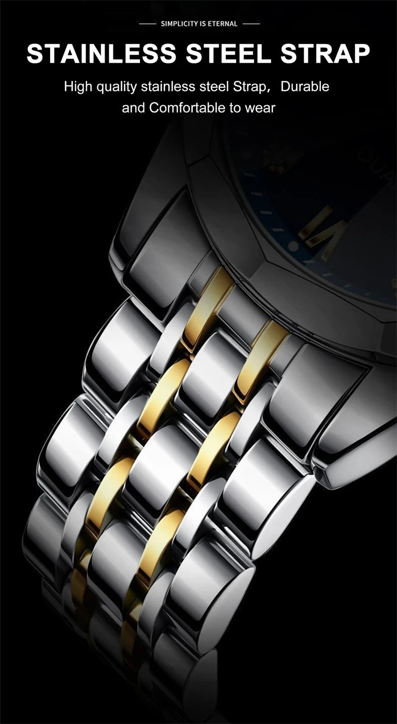 Relógio masculino de luxo POEDAGAR, à prova d'água, em aço inoxidável, com indicador de data e dia da semana, design moderno e elegante para negócios, com mecanismo de quartzo.