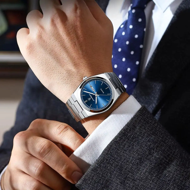 Relógio de luxo masculino POEDAGAR em aço inoxidável, à prova d'água, com luminescência, data e dia da semana, estilo casual, com mecanismo de quartzo.