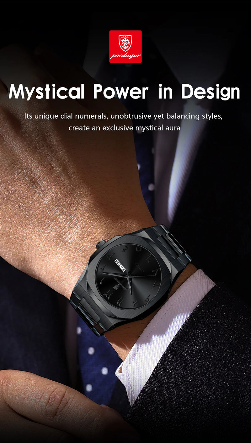 Relógio militar masculino POEDAGAR, à prova d'água, de luxo, com calendário semanal, quartzo, em aço inoxidável. Relógio de pulso masculino moderno.