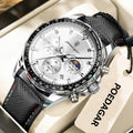 Relógio masculino POEDAGAR Original Fashion, luminoso, à prova d'água, cronógrafo, data, pulseira de couro, quartzo, esportivo.