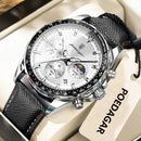 Relógio masculino POEDAGAR Original Fashion, luminoso, à prova d'água, cronógrafo, data, pulseira de couro, quartzo, esportivo.