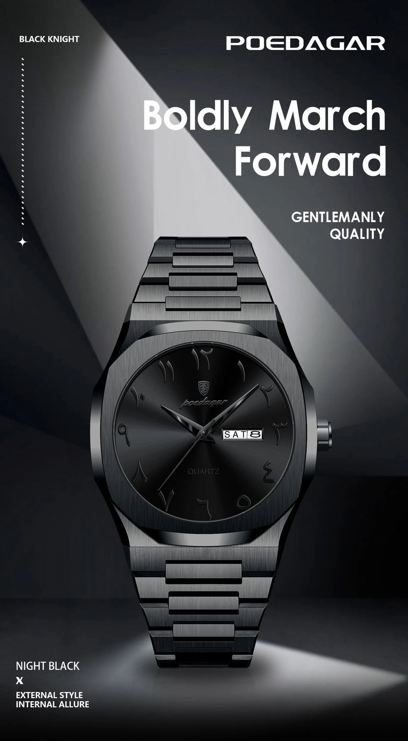 Relógio militar masculino POEDAGAR, à prova d'água, de luxo, com calendário semanal, quartzo, em aço inoxidável. Relógio de pulso masculino moderno.