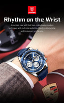 Relógio masculino POEDAGAR Original Fashion, luminoso, à prova d'água, cronógrafo, data, pulseira de couro, quartzo, esportivo.