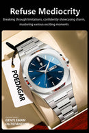 Relógio de pulso masculino POEDAGAR Fashion, luminoso, à prova d'água, em aço inoxidável, com data, dia da semana e movimento de quartzo, ideal para negócios.