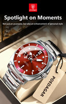 Relógio de pulso masculino POEDAGAR Fashion, cronógrafo, data, aço inoxidável, quartzo, à prova d'água, luminoso, para negócios.