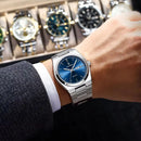 Relógio de luxo masculino POEDAGAR em aço inoxidável, à prova d'água, com luminescência, data e dia da semana, estilo casual, com mecanismo de quartzo.