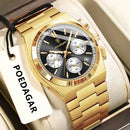 Relógio de pulso masculino POEDAGAR Fashion, cronógrafo, data, aço inoxidável, quartzo, à prova d'água, luminoso, para negócios.