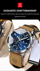 Relógio de pulso masculino POEDAGAR, de luxo, esportivo, à prova d'água, cronógrafo, luminoso, com data, em couro, para negócios.