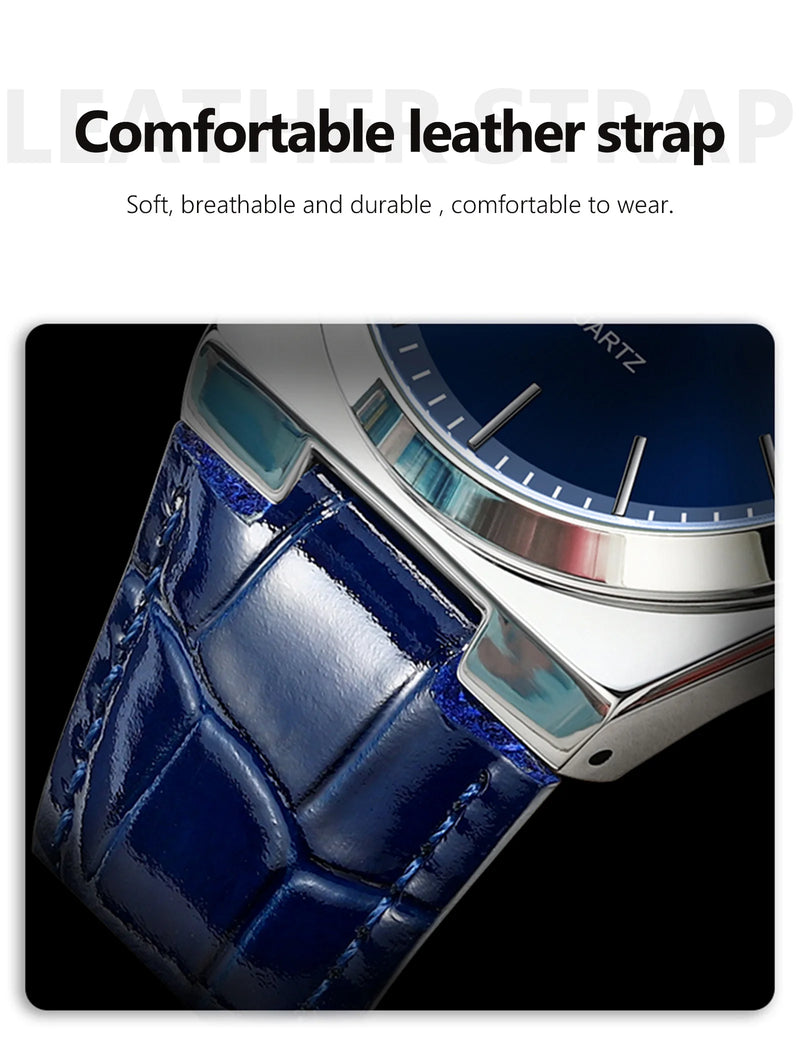 Relógio de pulso masculino de luxo POEDAGAR, moderno e elegante, à prova d'água, com data e dia da semana luminosos. Relógio masculino simples para negócios, de quartzo, com pulseira de couro.